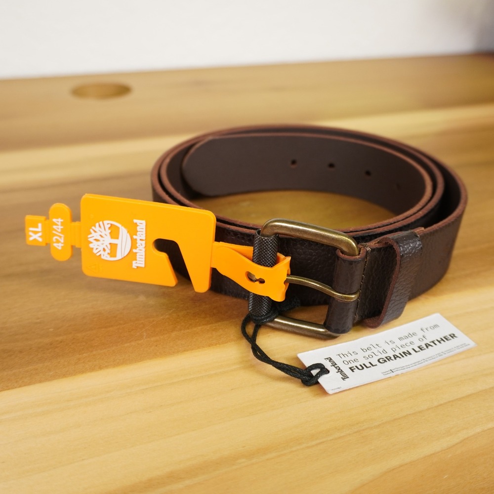 NEW Timberland Belt Mens XL 42/44 Brown Full Grain Leather Solid Brass Buckle